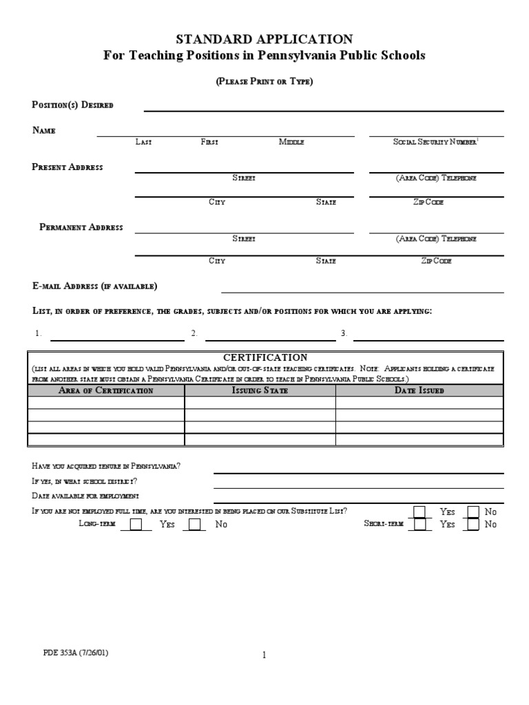 Pennsylvania Teaching Application Form | PDF | Nolo Contendere | Teachers