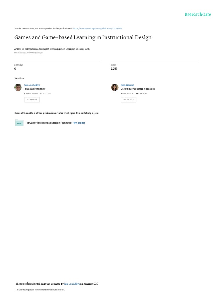 Games and Game-Based Learning in Instructional Design | PDF ...