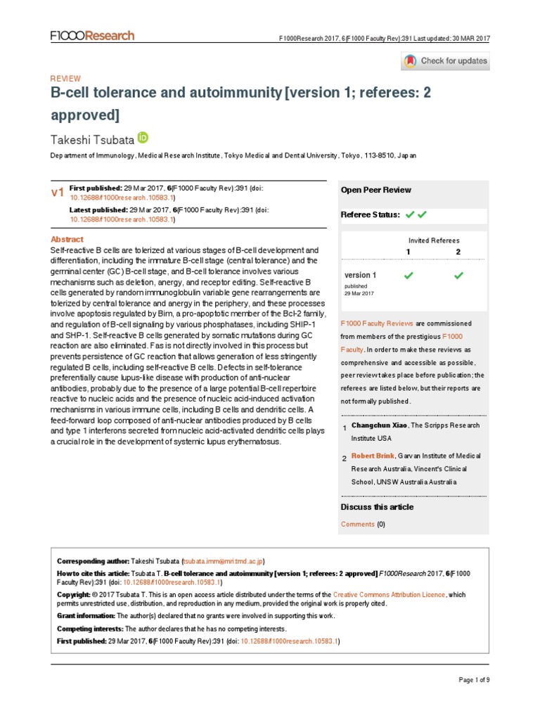 B-Cell Tolerance and Autoimmunity PDF | PDF | B Cell | Protein Kinase B