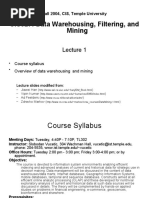 CIS527: Data Warehousing, Filtering, and Mining: Fall 2004, CIS, Temple University