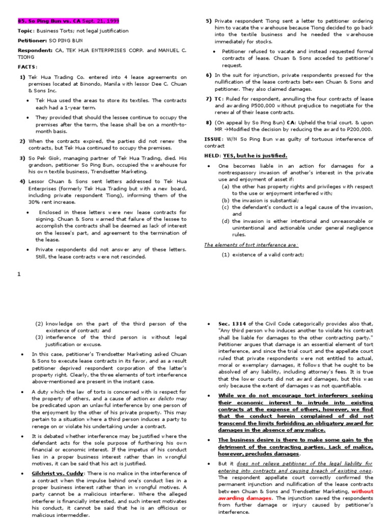 The Elements of Tort Interference Are Download Free PDF Damages Lease