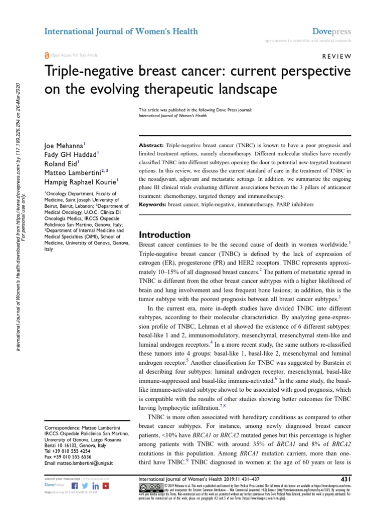 Triple Negative Breast Cancer Current Perspective | PDF | Therapy ...