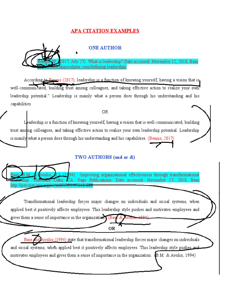 Leadership Citation Examples in APA | PDF | Transformational Leadership ...