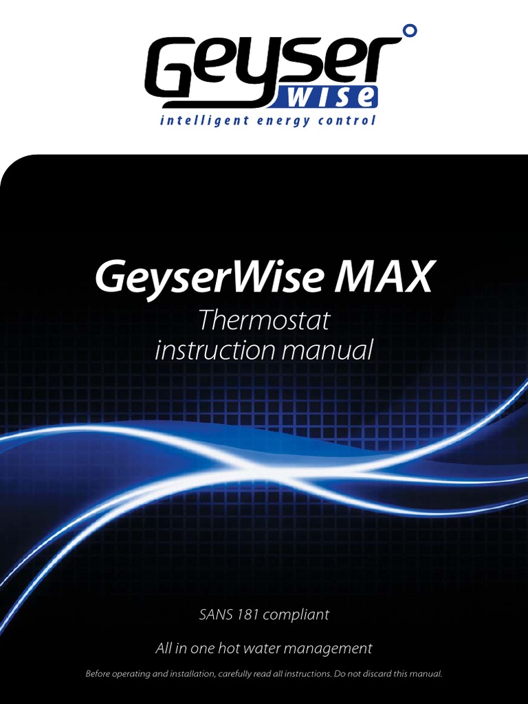Geyserwise Max: Thermostat Instruction Manual | PDF | Thermostat |  Electrical Connector