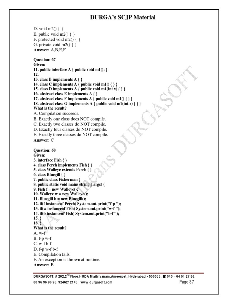 DurgaSoft SCJP Exam Preparation Guide | PDF