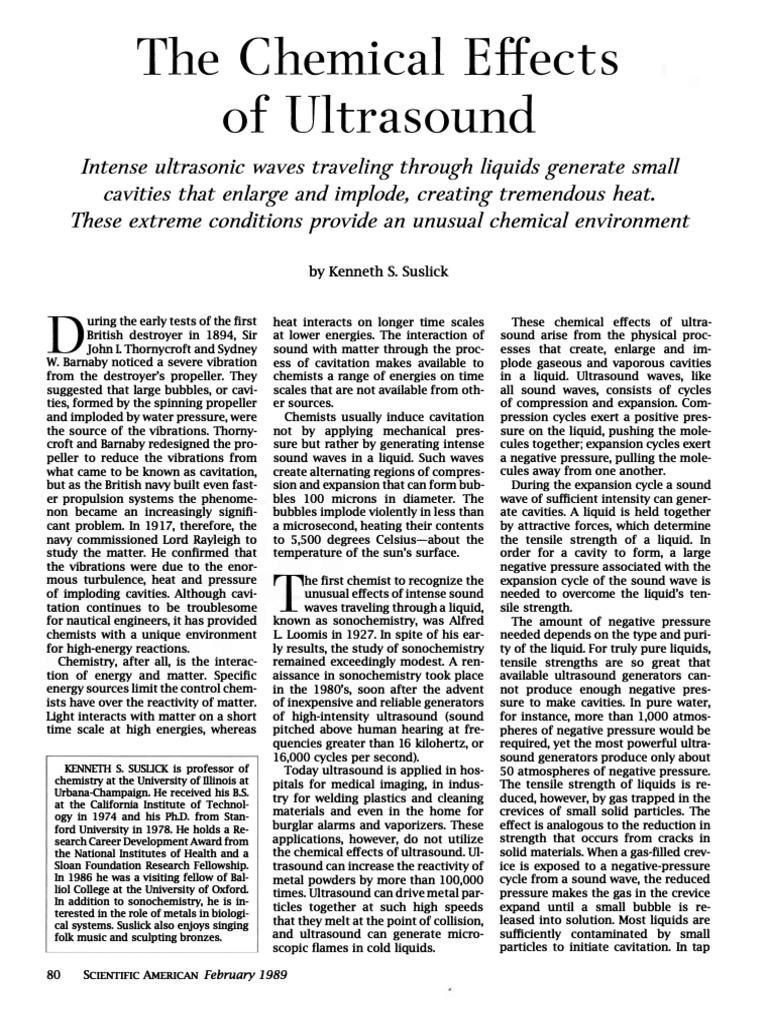 Chemical Effects of Ultrasound Cavitation | PDF | Ultrasound | Physical ...