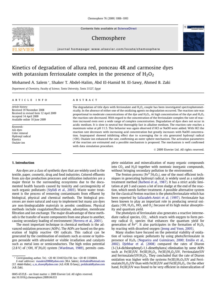 Kinetics of Azo Dyes | PDF | Hydrogen Peroxide | Ph