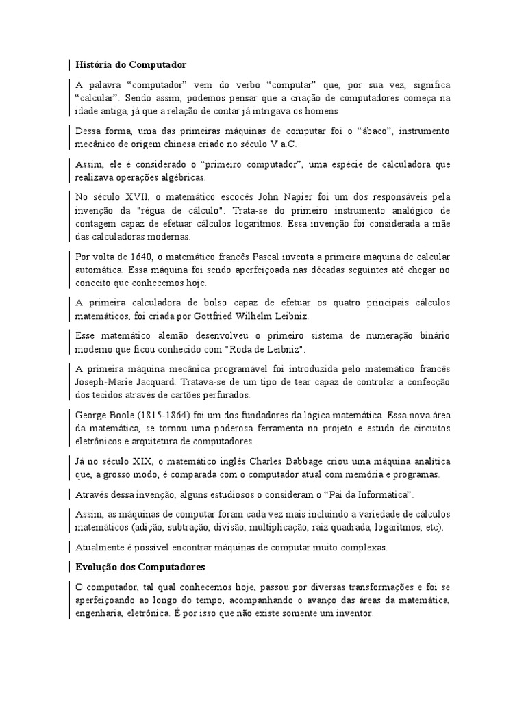 Evolução e História do Computador | PDF | Hardware de computador ...