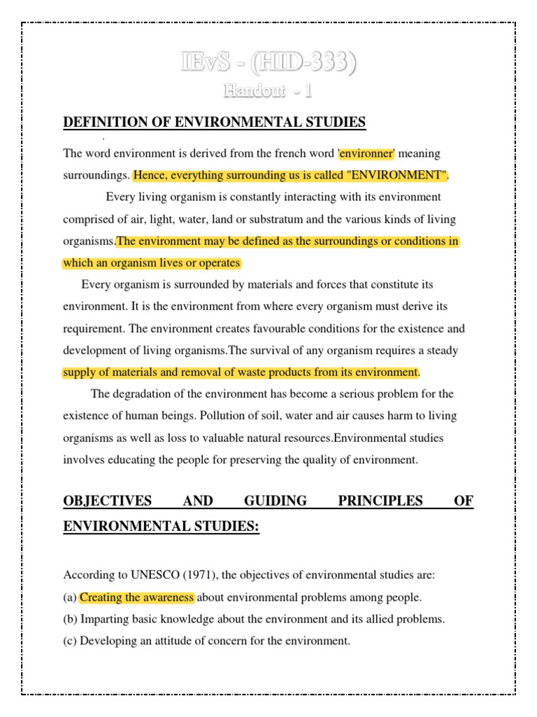 Definition of Environmental Studies PDF Habitat Destruction