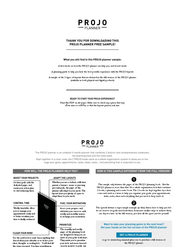 Thank You For Downloading This Projo Planner Free Sample! | PDF | Time ...