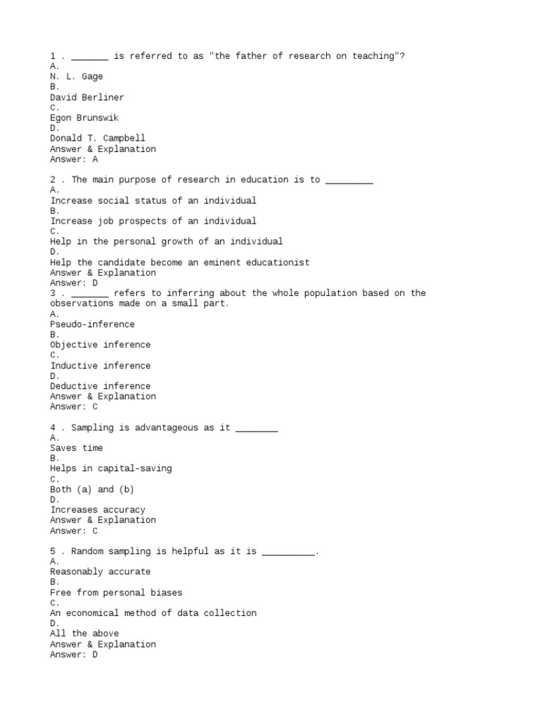 research methodology one word questions with answers