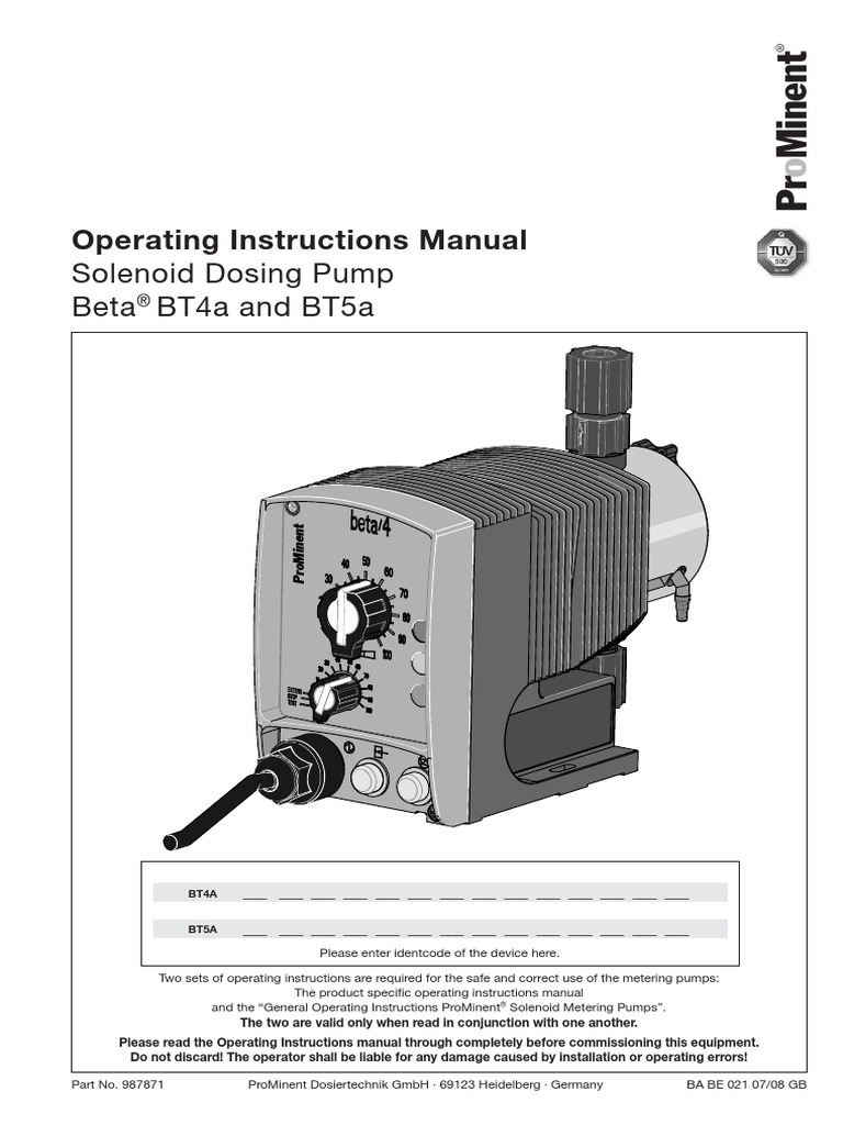 Operating Instructions Manual Solenoid Dosing Pump Beta BT4a and BT5a