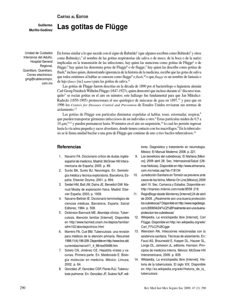 Las gotitas de Flügge y su impacto | PDF | Medicina | Medicina CLINICA