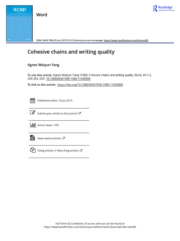 Cohesive Chains and Writing Quality | PDF | Essays | Paragraph