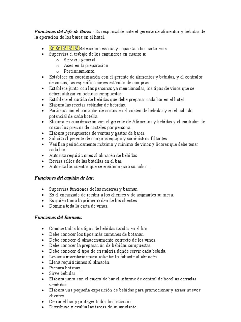 Funciones Del Jefe de Bares