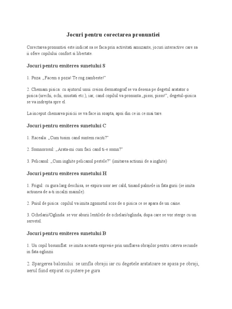 Jocuri Pentru Corectarea Pronuntieialte Idei de Jocuri  PDF