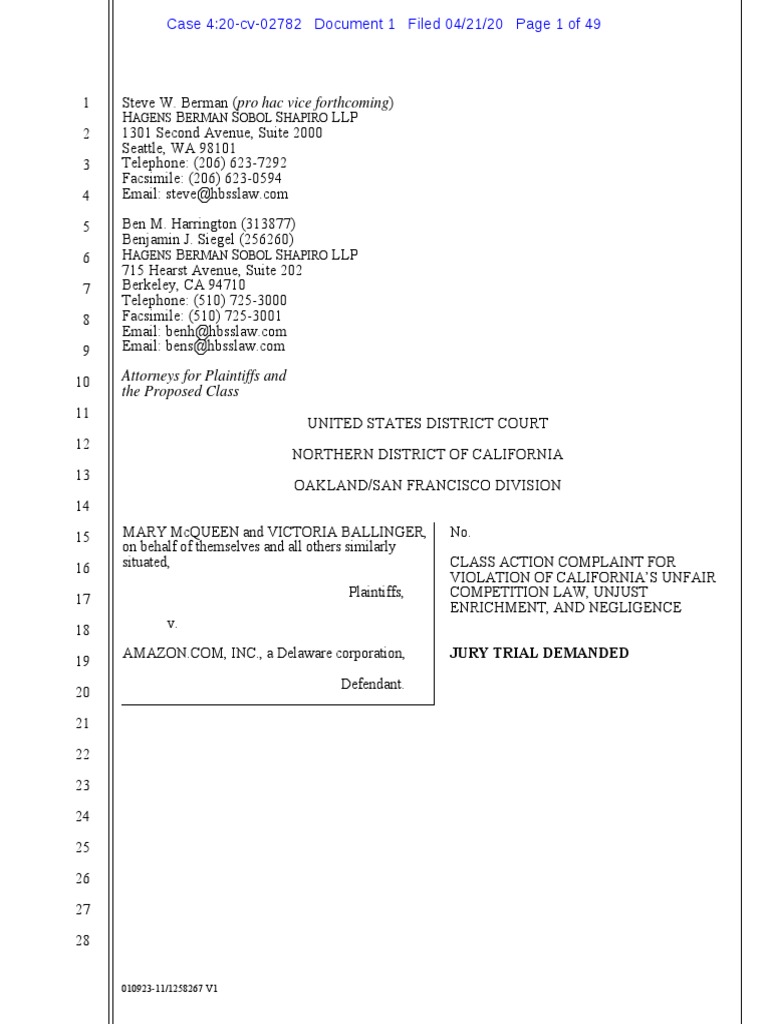 Attorneys For Plaintiffs and The Proposed Class: Agens Erman Obol Hapiro |  PDF | Online Shopping | Pricing