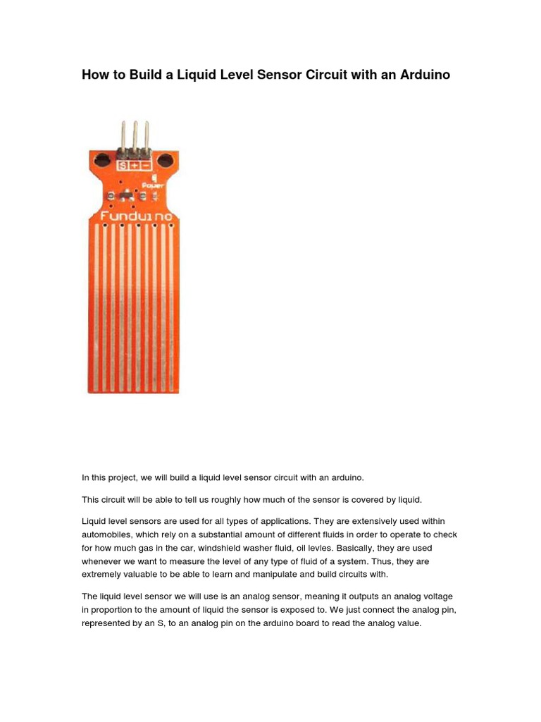 How To Build A Liquid Level Sensor Circuit With An Arduino | PDF ...