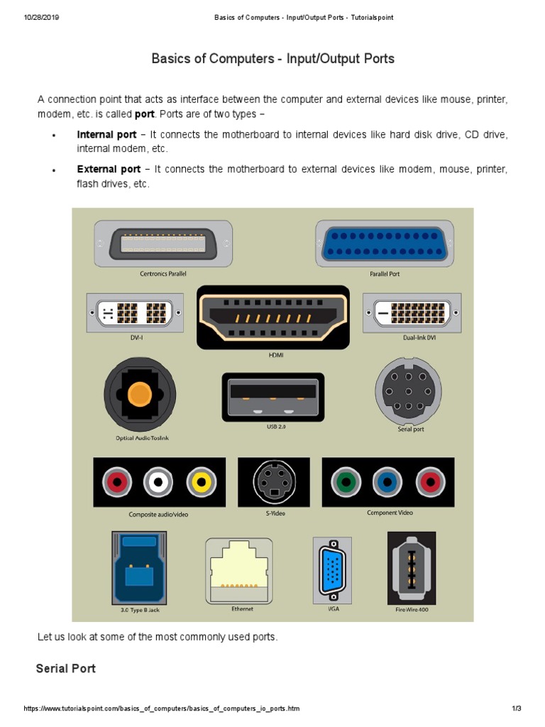 Basics of Computers - Input - Output Ports - Tutorialspoint | PDF | Usb ...