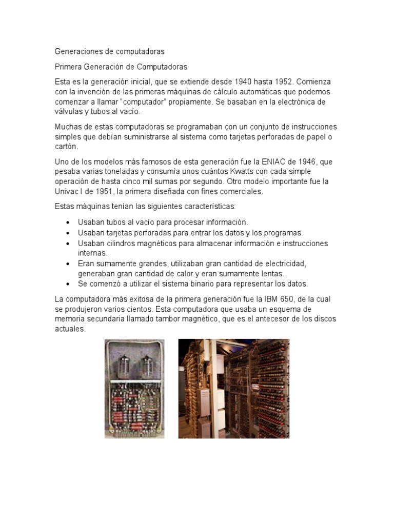 Evolución de las Generaciones de Computadoras | PDF | Circuito ...