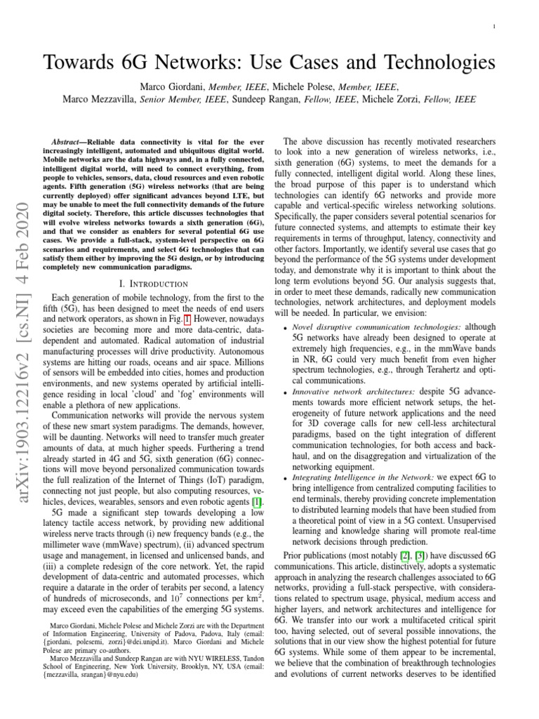 Towards 6G Networks: Use Cases and Technologies | PDF | Internet Of ...