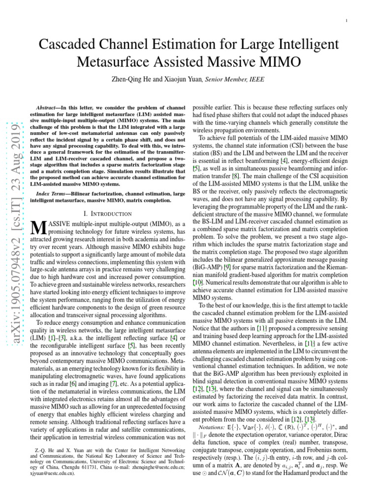 Cascaded Channel Estimation For Large Intelligent Metasurface Assisted ...