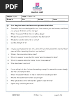 Practice Sheet Subject: English Topic: If I Were You Grade: IX Div: - Roll No: - Date