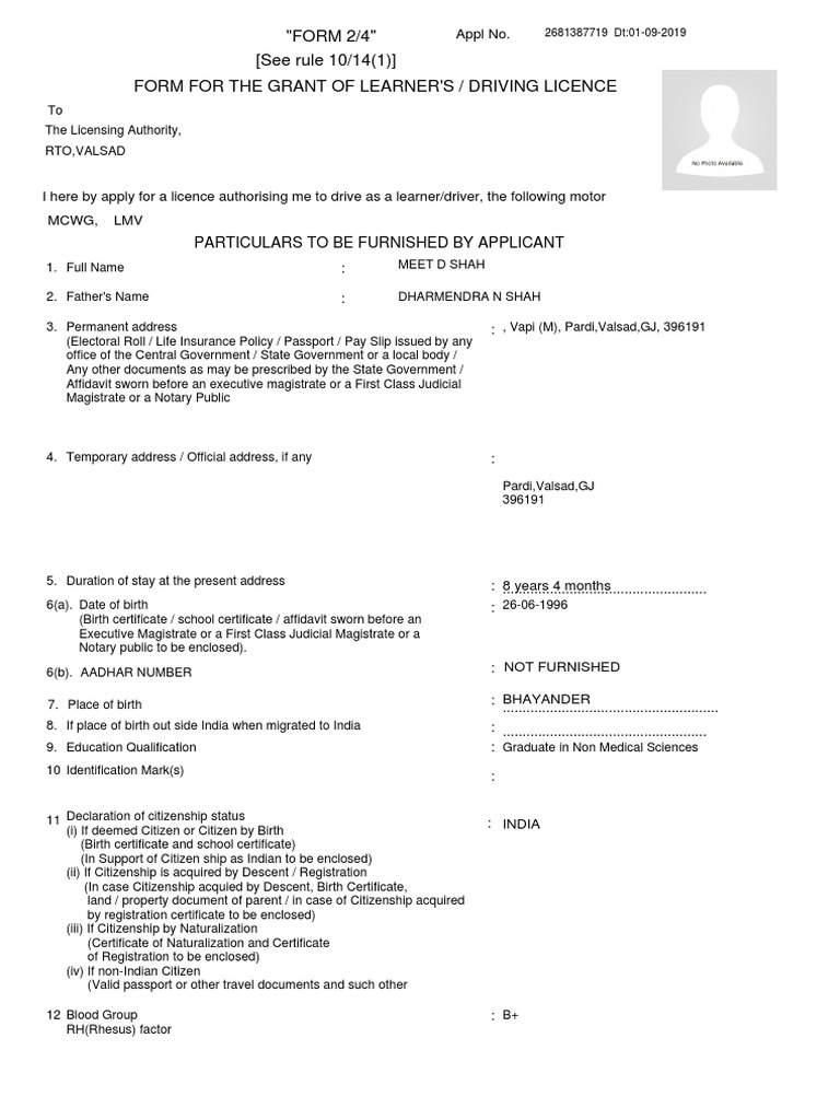 Apply for Driving Licence Form 2 Online | PDF | Driver's License ...