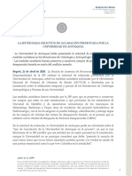 La JEP Rechaza Solicitud de Aclaración Presentada Por La Universidad de Antioquia