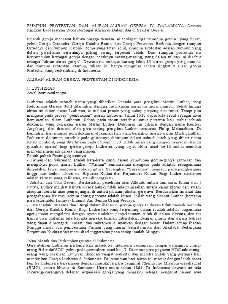 Aliran Gereja Protestan di Indonesia | PDF