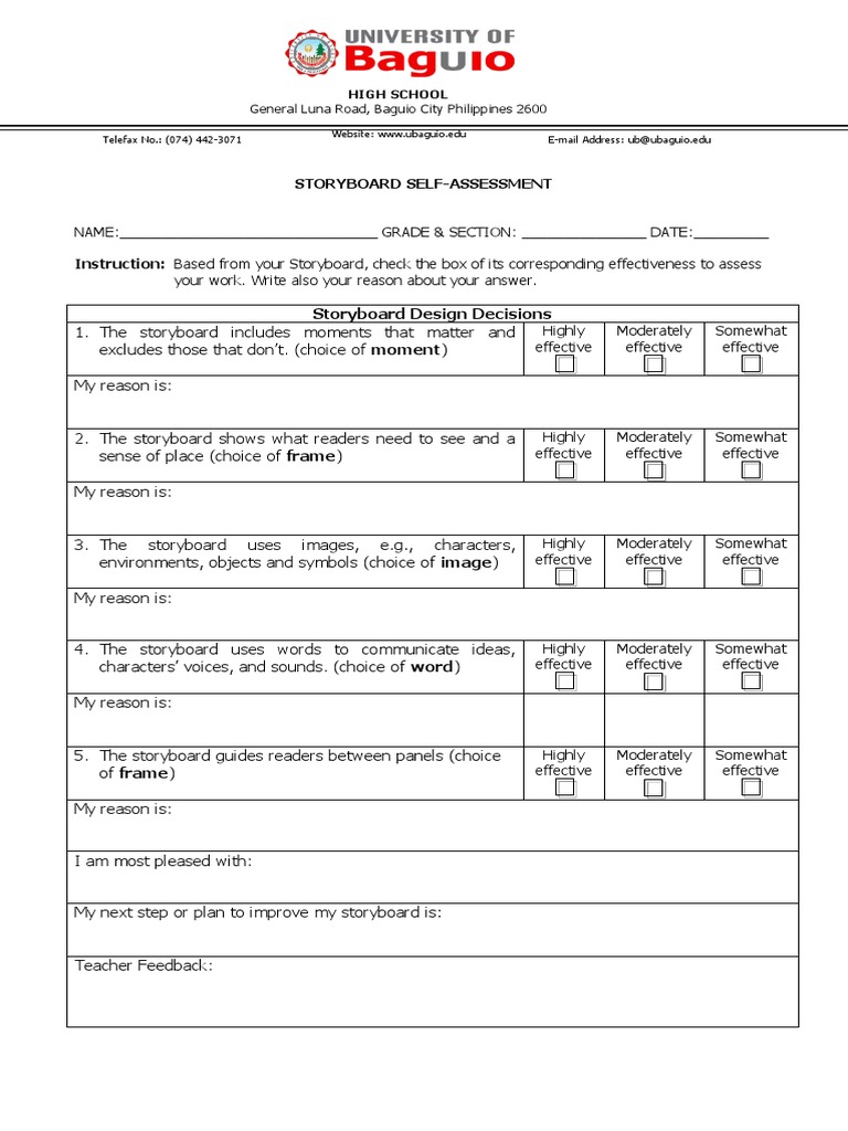 Storyboard Self-Assessment Template | PDF | Career & Growth