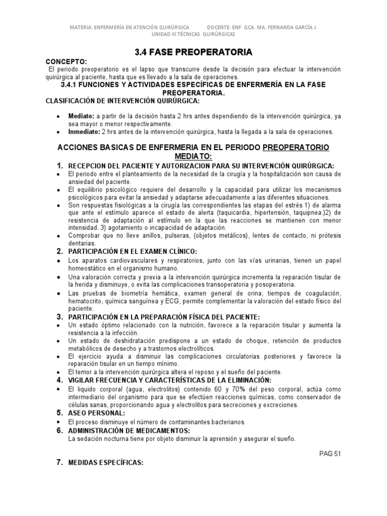 Fase Preoperatoria | PDF | Cirugía | Especialidades Medicas