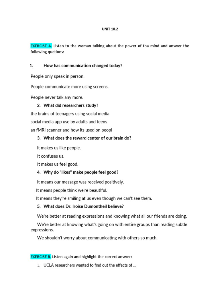 How Has Communication Changed Today? UNIT 10.2 PDF