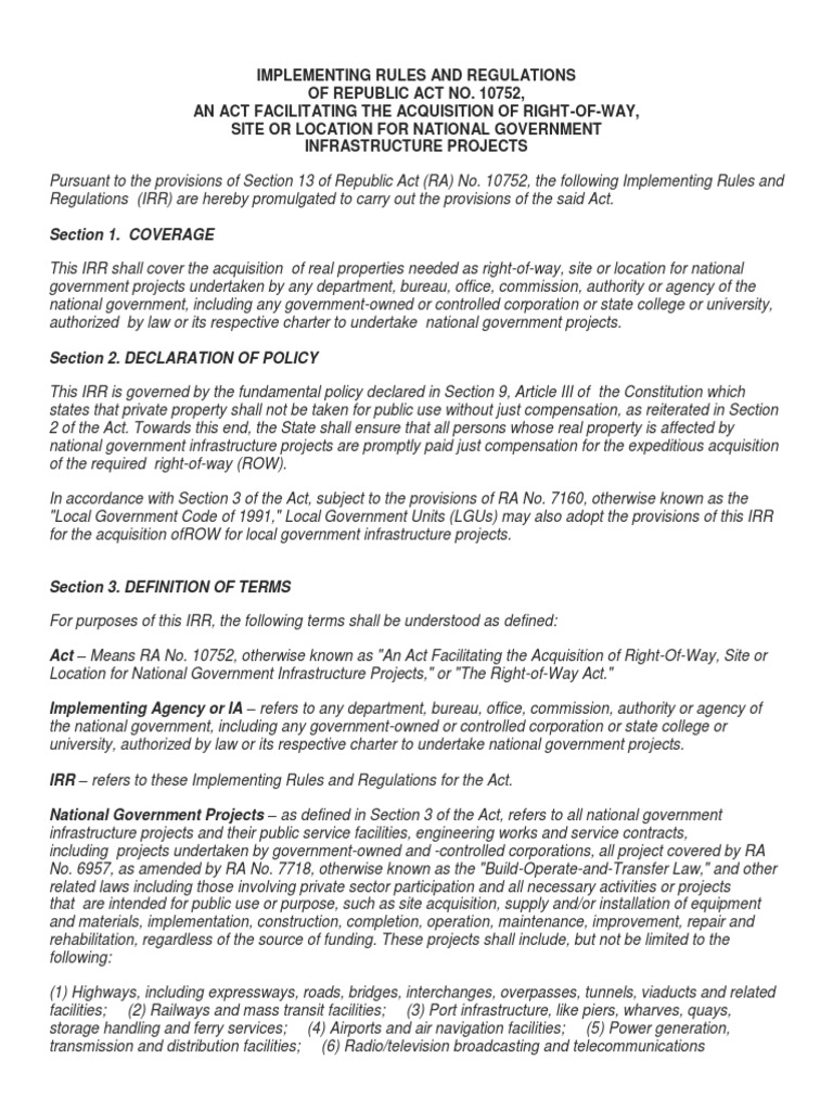 RA 10752 Implementing Rules Overview | PDF | Eminent Domain | Easement