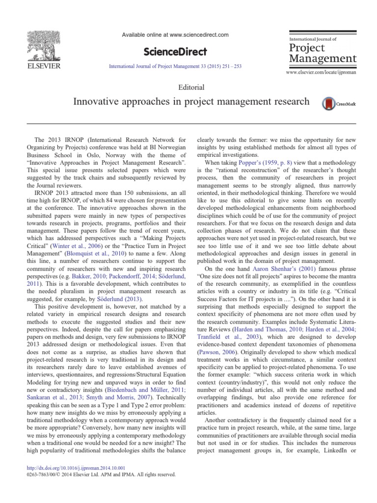 Innovative Approaches in Project Management Research Sciencedirect