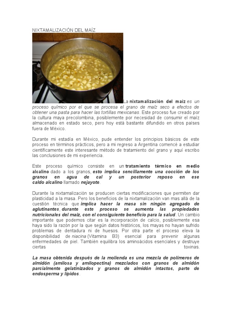 Nixtamalización Del Maíz | PDF | Cereales | Maíz