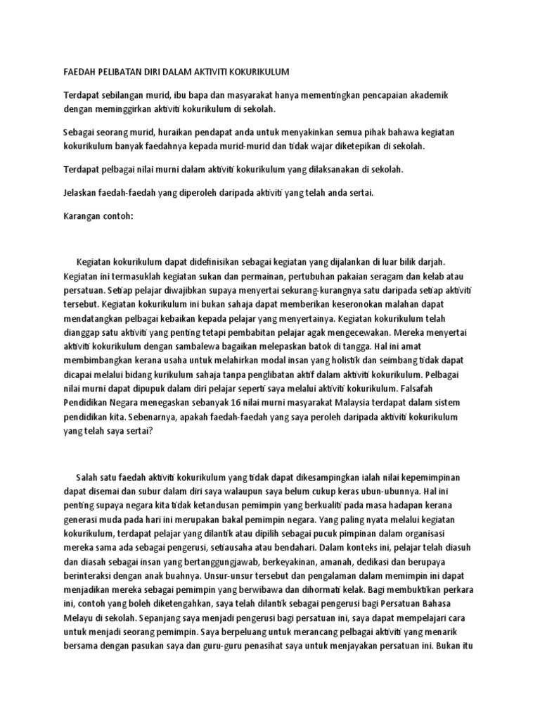 Faedah Pelibatan Diri Dalam Aktiviti Kokurikulum Pdf