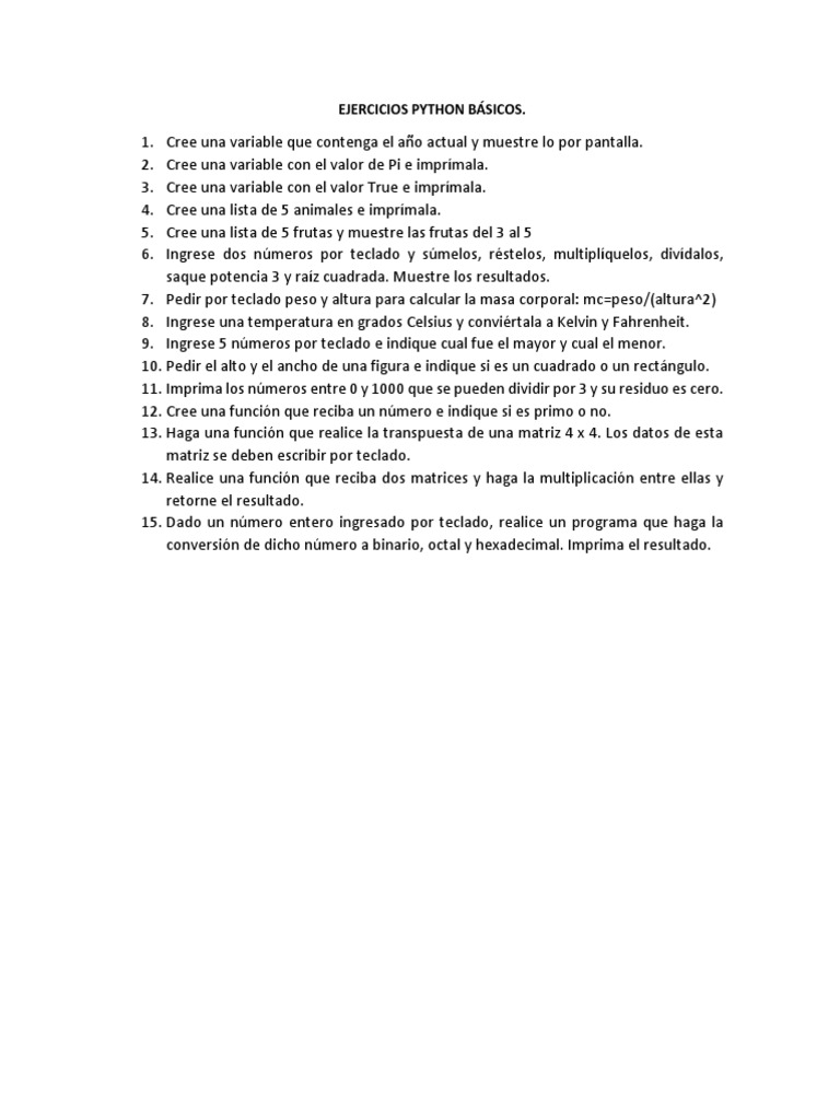Ejercicios Básicos de Python PDF | PDF | Métodos y materiales de enseñanza