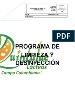 Programa de Limpieza y Desinfeccion Quintalac