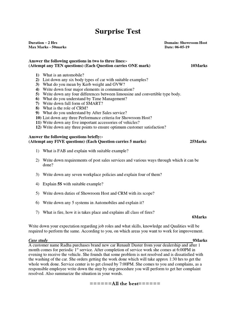 Surprise Test: All The Best | PDF | Customer Relationship Management ...