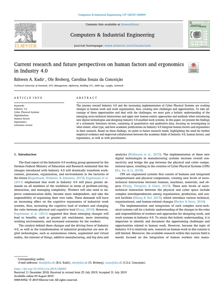 Computers & Industrial Engineering Sciencedirect PDF Human Factors