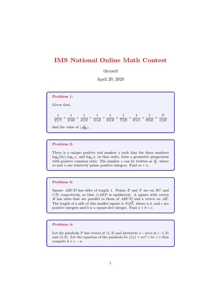 IMS National Online Math Contest 2020 | PDF