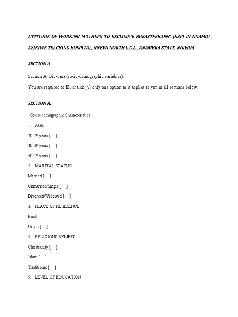 Breastfeeding Questionnaire