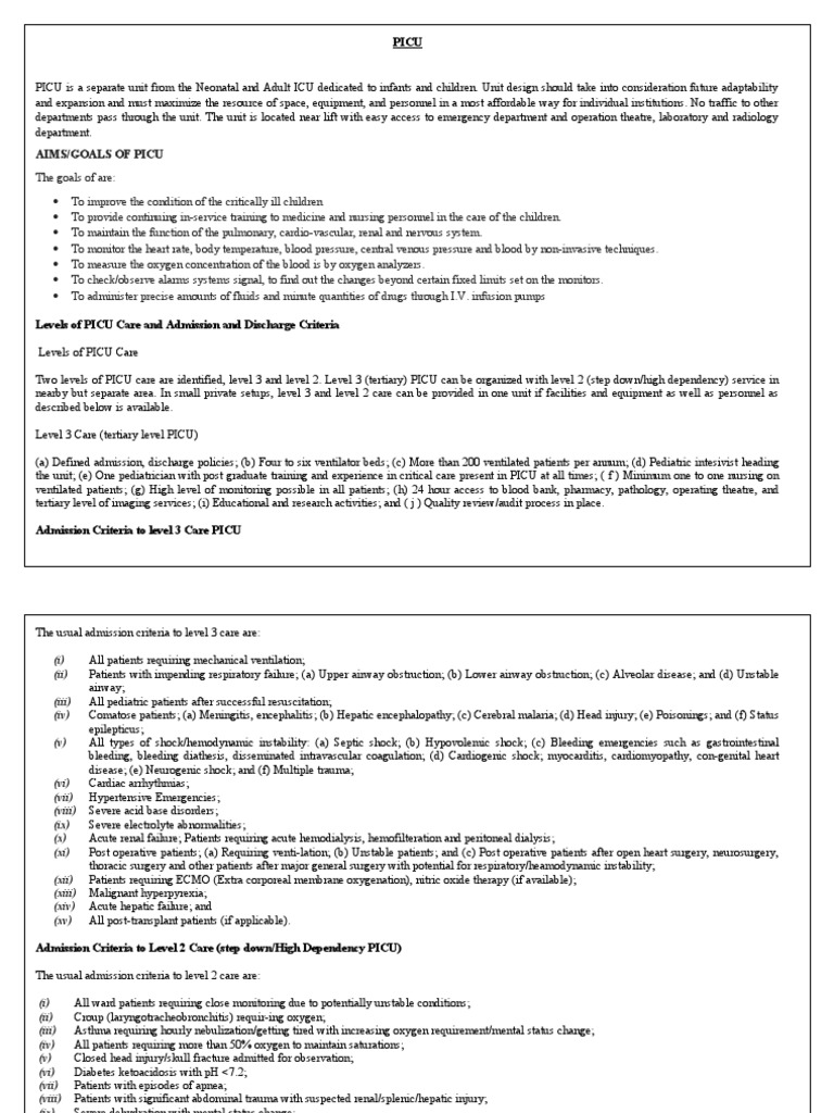 Physical Layout Picu Pdf Shock Circulatory Intensive Care Medicine