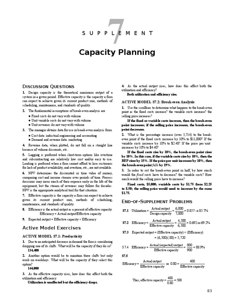 Capacity Planning & Break-Even Analysis | PDF | Net Present Value ...