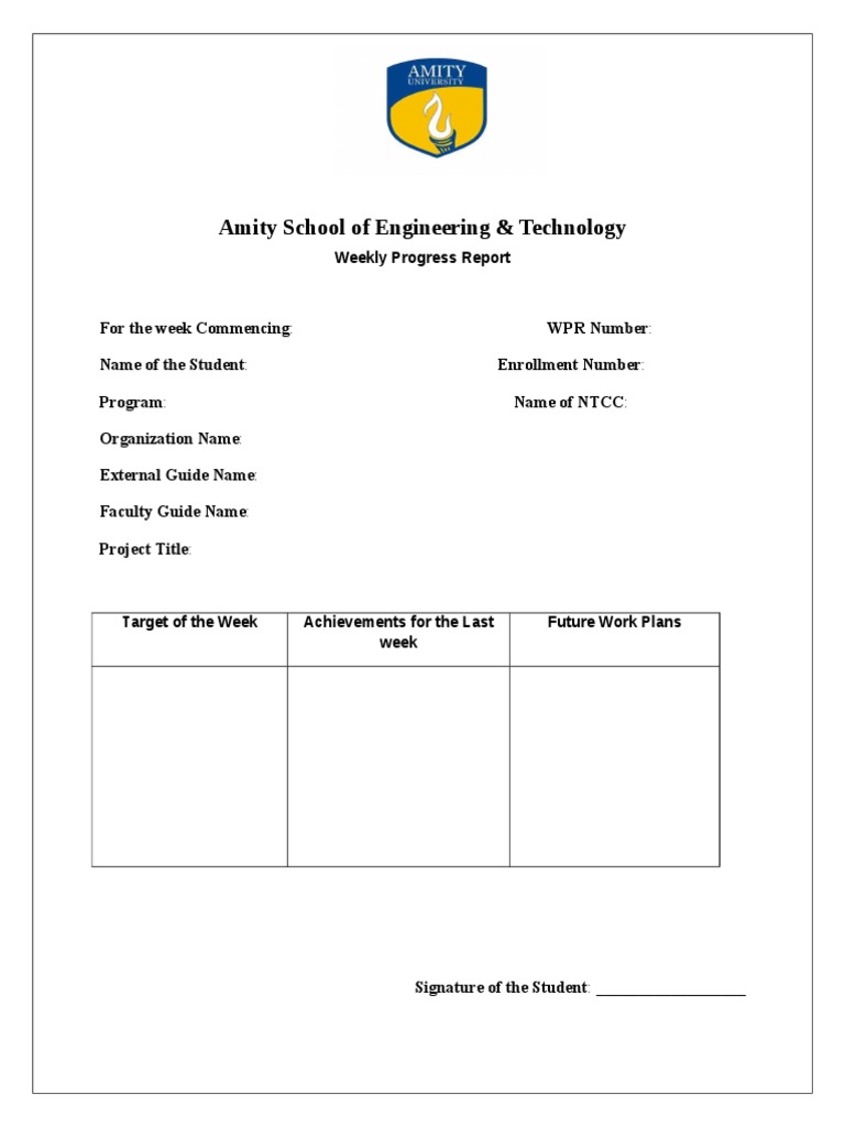 Amity Weekly Progress Report Template | PDF