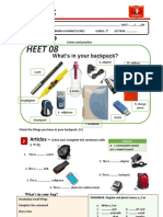 Englis H Works Heet 08: Snapshot What's in Your Backpack?
