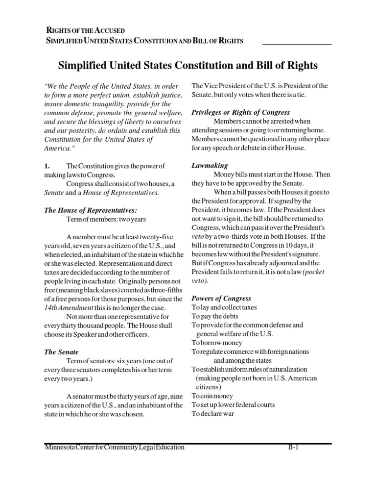 Simplified - Constitution and Bill of Rights | PDF | United States ...
