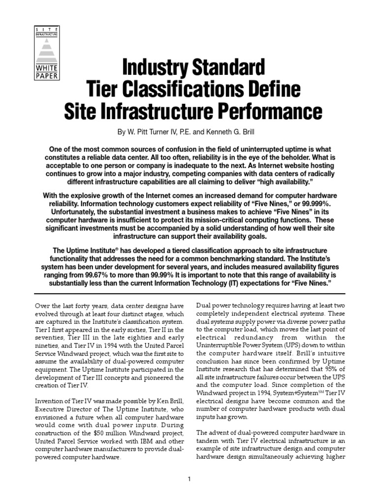 Industry Standard Tier Classifications Define Site Infrastructure Performance PDF Fault