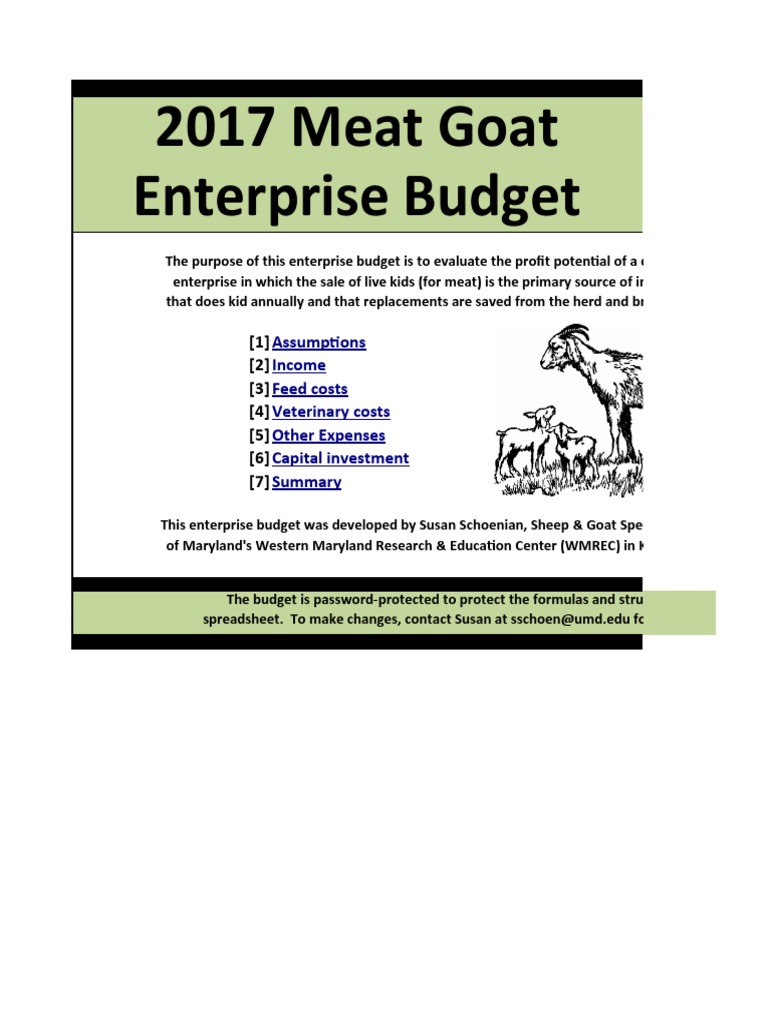 2017 Meat Goat Enterprise Budget Assumptions Feed Costs